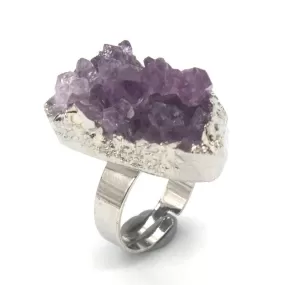 Crystal Quartz Irregular Shape Amethysts Adjustable Ring