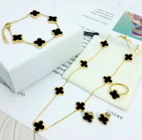 New Design Plant Four Leaf Flower Creative Necklace Set For Women X3678029