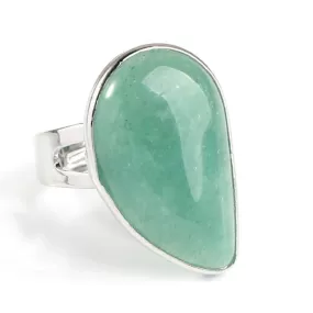 Pear Shape Green Aventurine Stone Resizable Ring